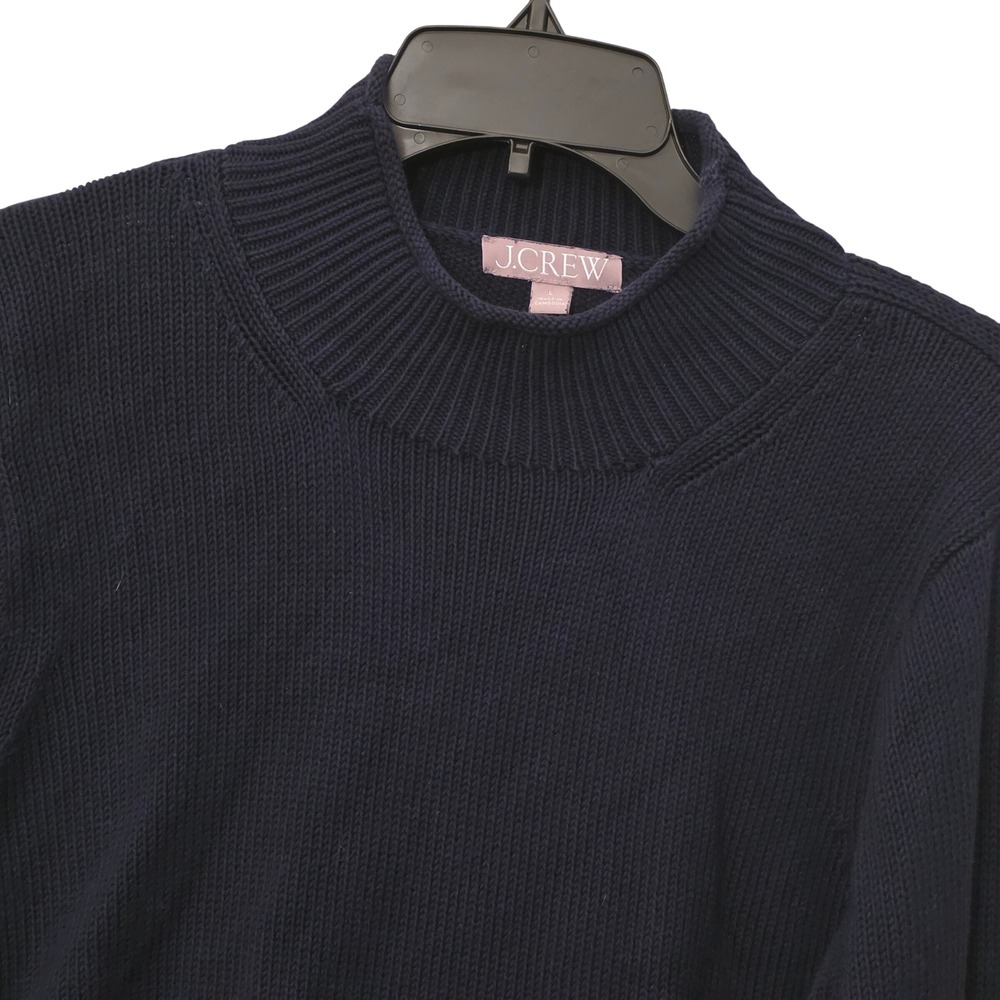 J.Crew Womens Navy Blue 100% Cotton Mock Neck Knit Pullover Sweater Size L